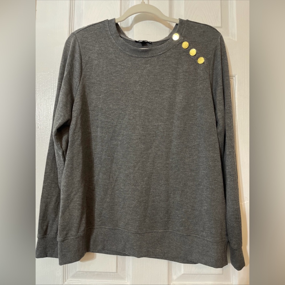 Anne Klein Gray Crew Neck Sweater with Gold Buttons